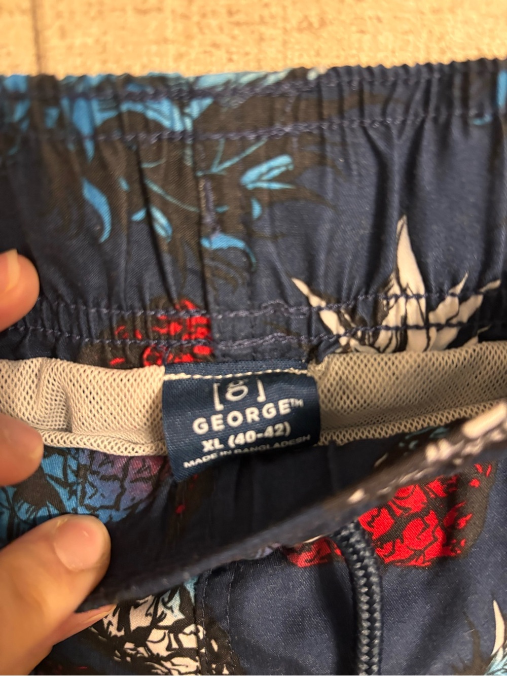 George Navy Pineapple Print Swim Trunks with Red & Blue Accents - Picture 3 of 3